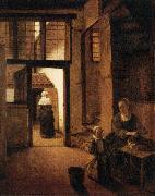 Pieter de Hooch, Woman Peeling Vegetables in the Back Room of a Dutch House